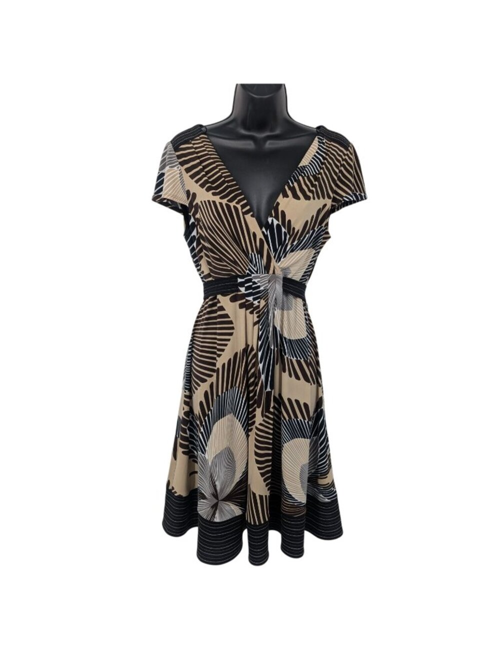 Vtg Maggy London Wrap Fit Flare Dress Abstract Print Office Cocktail Y2K Boho 12